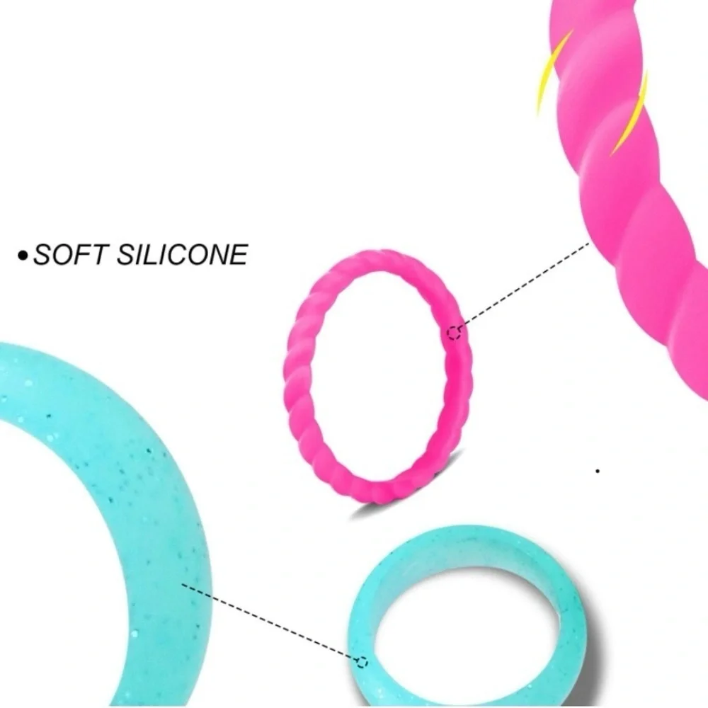Set of 3 Silicone Wedding Rings Pink & Gold, [Women’s Size 8], NWOT